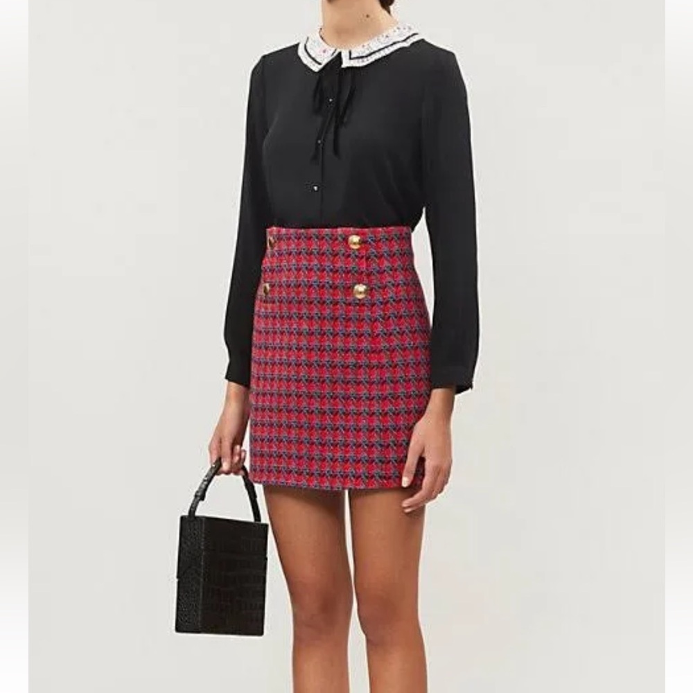 Sandro Red and Black Mini Skirt